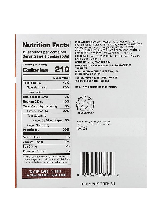 QUEST NUTRITION Quest Nutrition, Protein Cookie, Peanut Butter, 12 Cookies, 2.04 oz (58 g) Each  - Image 2
