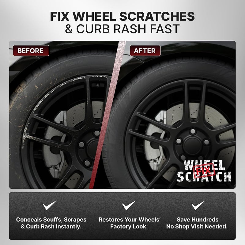 Wheel Scratch Fix ® Matte Black Touch Up Paint for Cars - DIY Alloy Wheel Repair Kit, Curb Rash Remover with Fast-Drying Pen - Long-Lasting OEM Finish Car Rim Paint for Scuffs and Chips at Home (Satin - Image 2