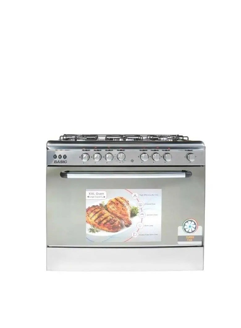 BASIC Gas Oven, 5 Burners, 60*90 cm, Auto Ignition, Rotating Grill + Fan, Steel - BO-R9060 - Image 1