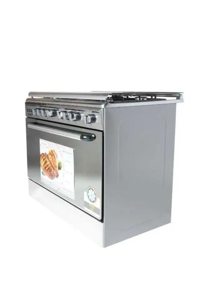 BASIC Gas Oven, 5 Burners, 60*90 cm, Auto Ignition, Rotating Grill + Fan, Steel - BO-R9060 - Image 2