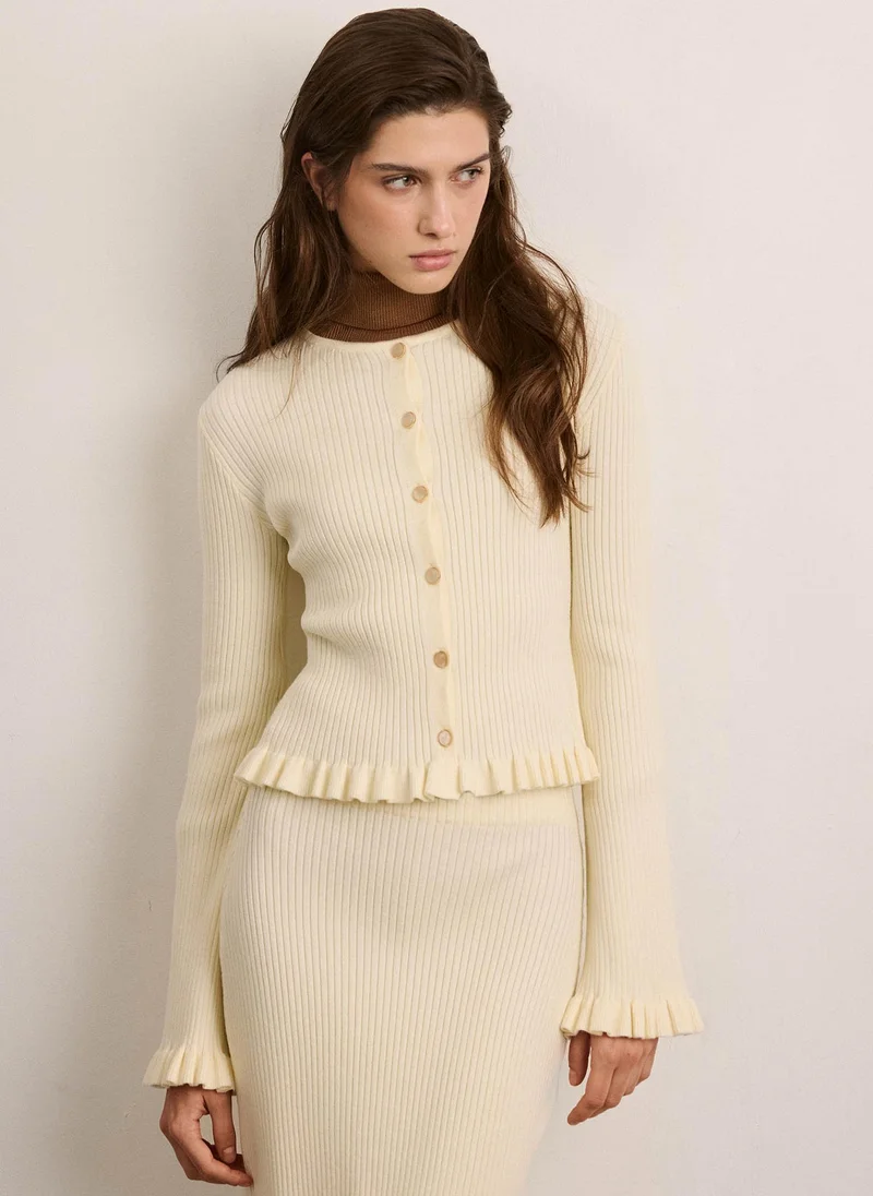 Lichi  Ribbed midi knit skirt with ruffles for Women | Best Price UAE