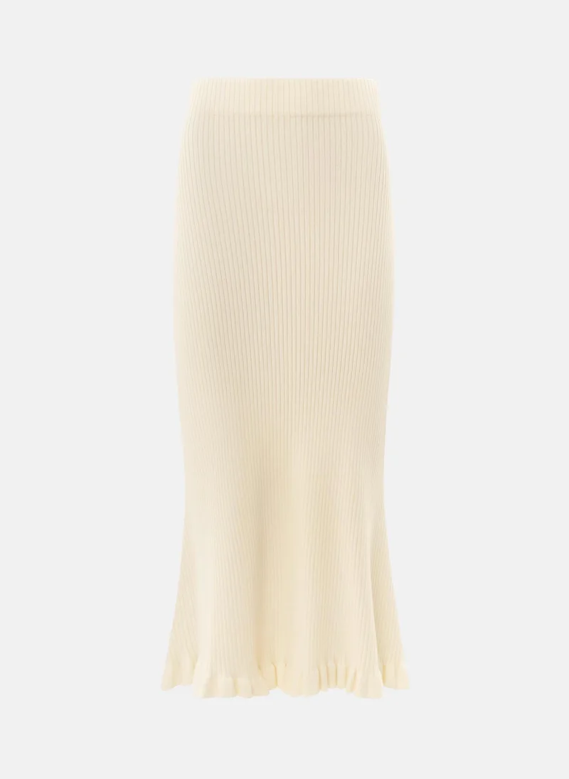 Lichi Ribbed midi knit skirt with ruffles