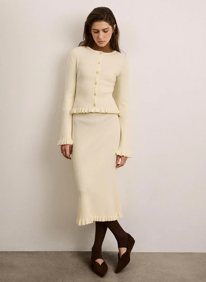 Lichi  Ribbed midi knit skirt with ruffles for Women | Best Price UAE