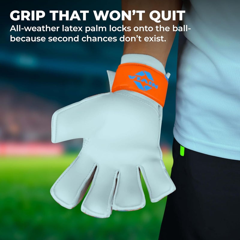 Nivia Blaze Synthetic Goalkeeper Gloves (Size S) Orange Blue Positive Roll Hybrid Cut Extra Grip Football Gloves Men and Women - Image 3