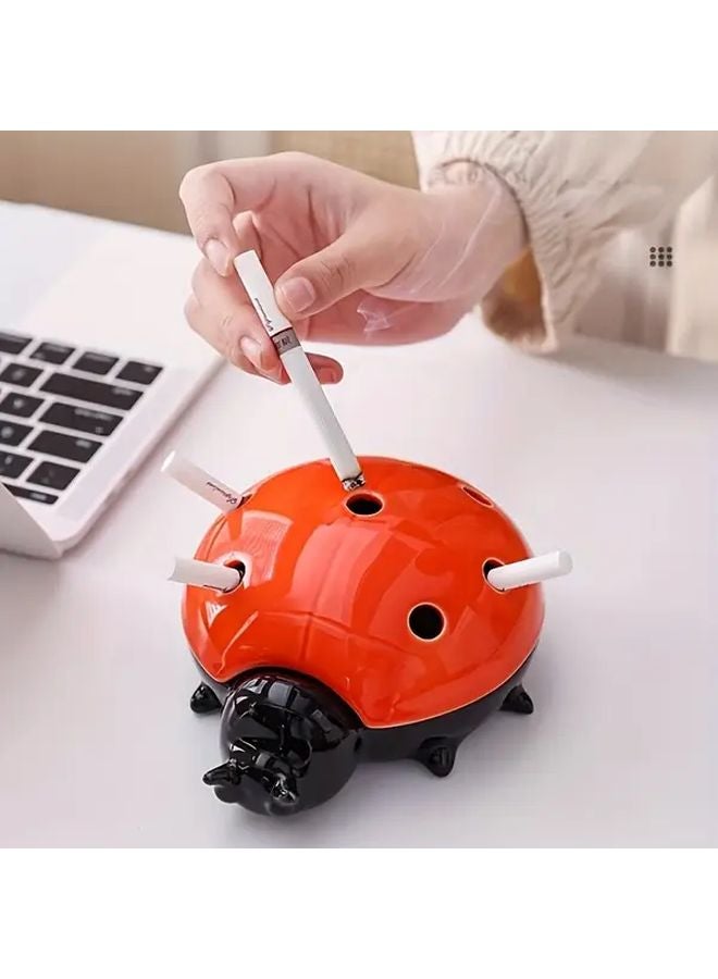 Large Ladybug Ashtray With Lid Windproof Ash Catcher Decorative Desktop Outdoor Desk Accessory - Image 5
