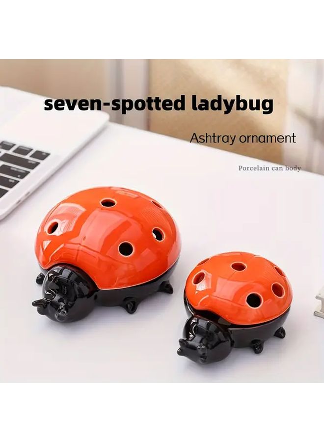 Large Ladybug Ashtray With Lid Windproof Ash Catcher Decorative Desktop Outdoor Desk Accessory - Image 2