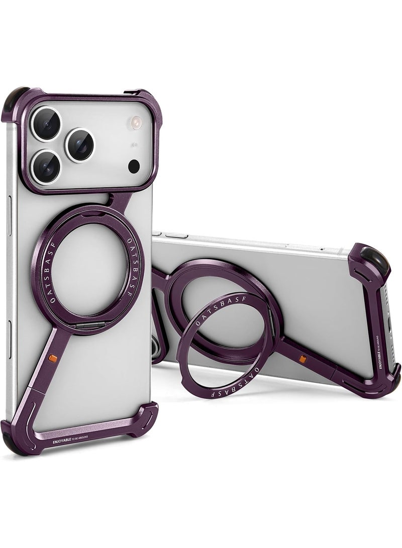 أوتس باسف جراب مغناطيسي لهاتف iPhone 18 Pro، مزود بحامل قابل للدوران بزاوية 360 درجة، وإطار معدني من الألومنيوم بتصميم مفتوح (بدون ظهر). - Image 1
