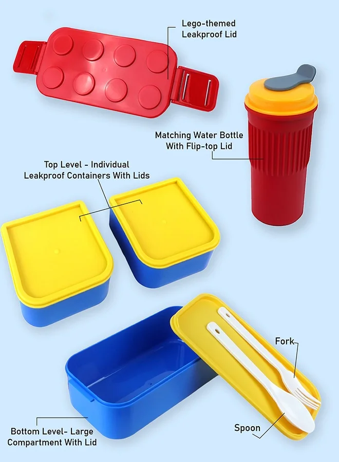 LITTLE SURPRISE BOX Little Surprise Box,2Pcs Rectangle Red Lego Lid Bpa Free Plastic Kids Lunch Box Plus Cup Bottle For Kids