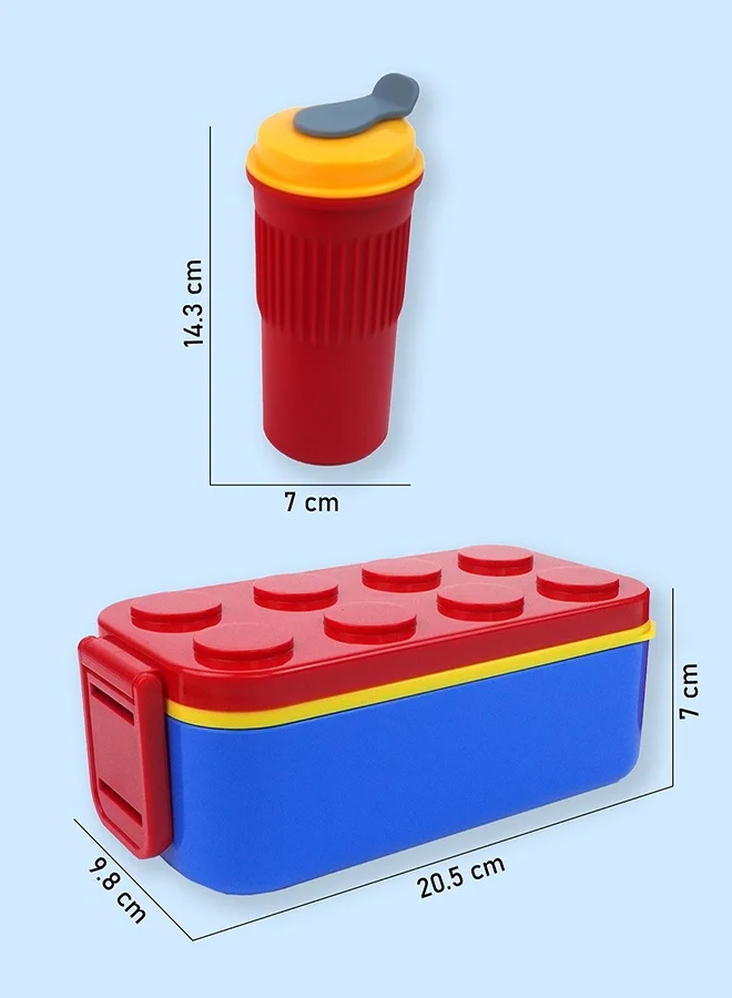 LITTLE SURPRISE BOX Little Surprise Box,2Pcs Rectangle Red Lego Lid Bpa Free Plastic Kids Lunch Box Plus Cup Bottle For Kids