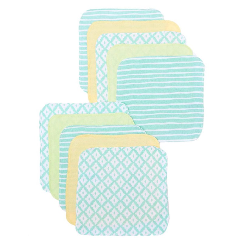 Spasilk Washcloth Wipes Set for Newborn Boys and Girls Soft Terry Washcloth Set Pack of 10 Green Diamonds
