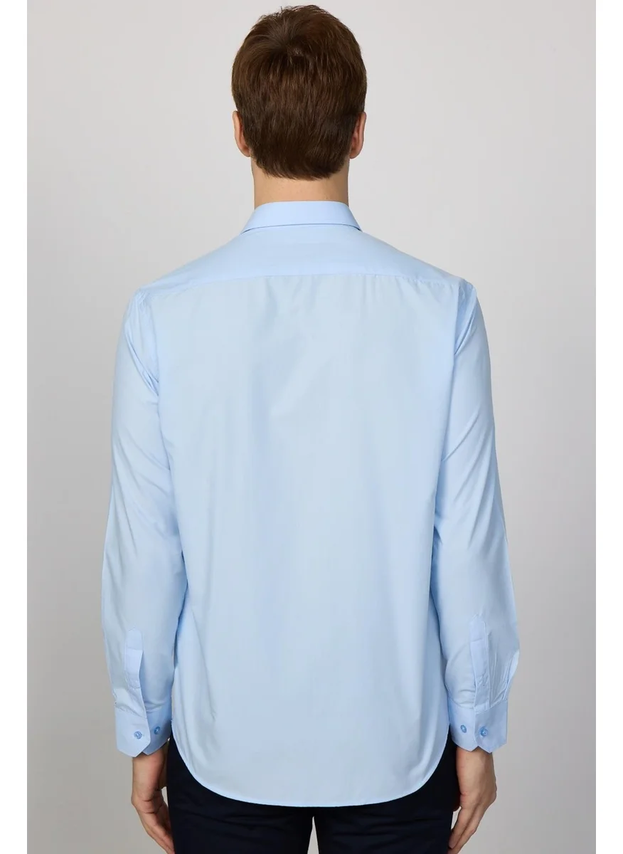 Tudors Classic Fit Long Sleeve Cotton Easy Iron Plain Blue Men's Shirt