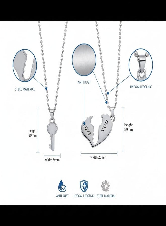 The Men Gift Couple Heart and Key Necklace Set, Engraved “I Love You,” Matching Jewelry for Lovers BLSCup202526 - Image 2