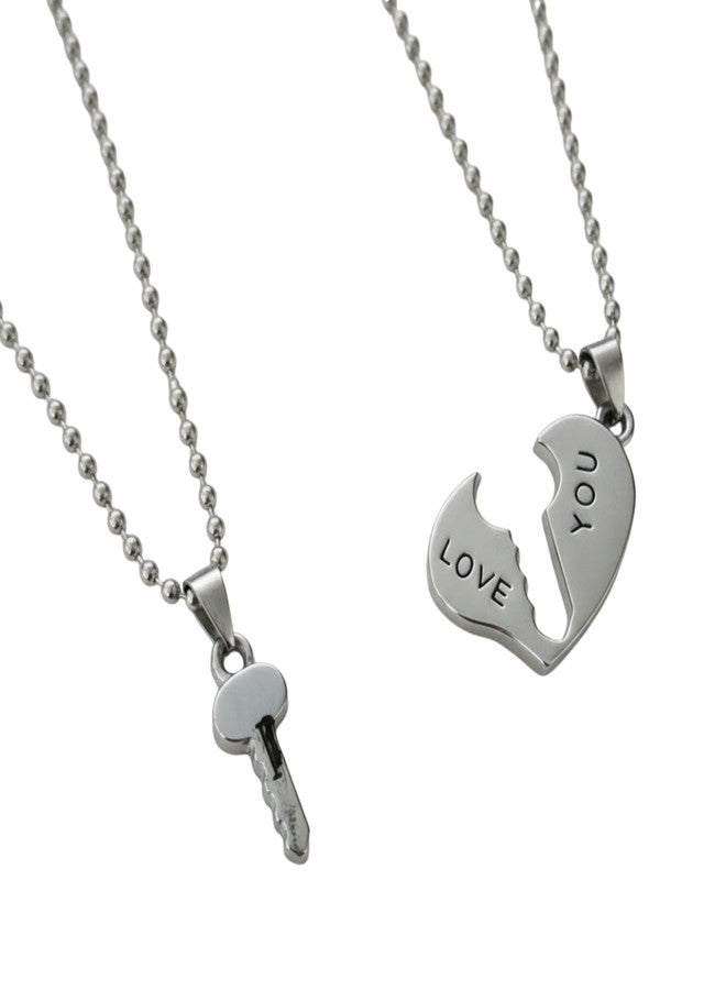 The Men Gift Couple Heart and Key Necklace Set, Engraved “I Love You,” Matching Jewelry for Lovers BLSCup202526 - Image 1