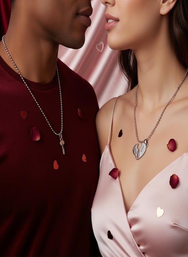 The Men Gift Couple Heart and Key Necklace Set, Engraved “I Love You,” Matching Jewelry for Lovers BLSCup202526 - Image 4