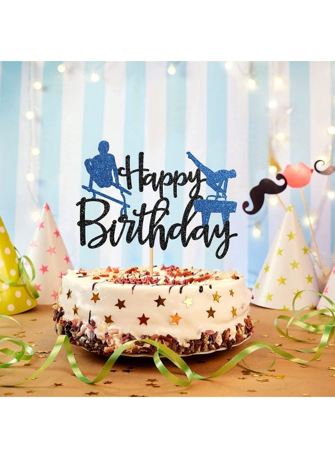 WeBenison Gymnastics Happy Birthday Cake Topper Gymnast Sport Party Cake Supplies, Flip and Twirl, Boy's Creative Converting Gymnastics Party Decorations Blue & Black - Image 4