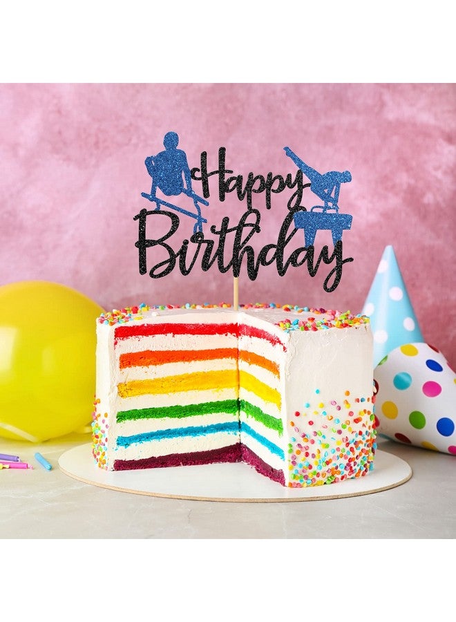 WeBenison Gymnastics Happy Birthday Cake Topper Gymnast Sport Party Cake Supplies, Flip and Twirl, Boy's Creative Converting Gymnastics Party Decorations Blue & Black - Image 5