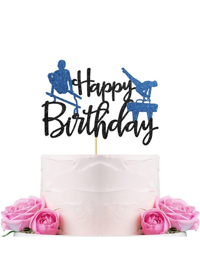 WeBenison Gymnastics Happy Birthday Cake Topper Gymnast Sport Party Cake Supplies, Flip and Twirl, Boy's Creative Converting Gymnastics Party Decorations Blue & Black - Image 1