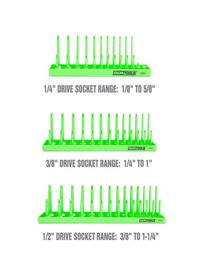 OEMTOOLS 22233 6 Piece Socket Tray Organizer Set, Green and Black, Socket Rails, Holds 80 SAE & 90 Metric Sockets, Deep and Shallow, 1/4", 3/8", & 1/2" Drive - Image 3