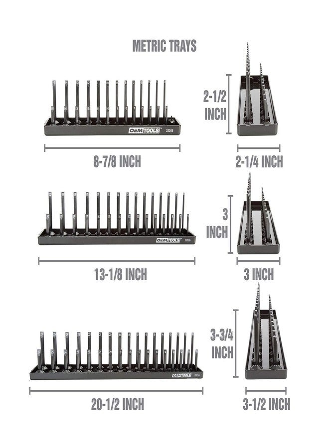 OEMTOOLS 22233 6 Piece Socket Tray Organizer Set, Green and Black, Socket Rails, Holds 80 SAE & 90 Metric Sockets, Deep and Shallow, 1/4", 3/8", & 1/2" Drive - Image 4