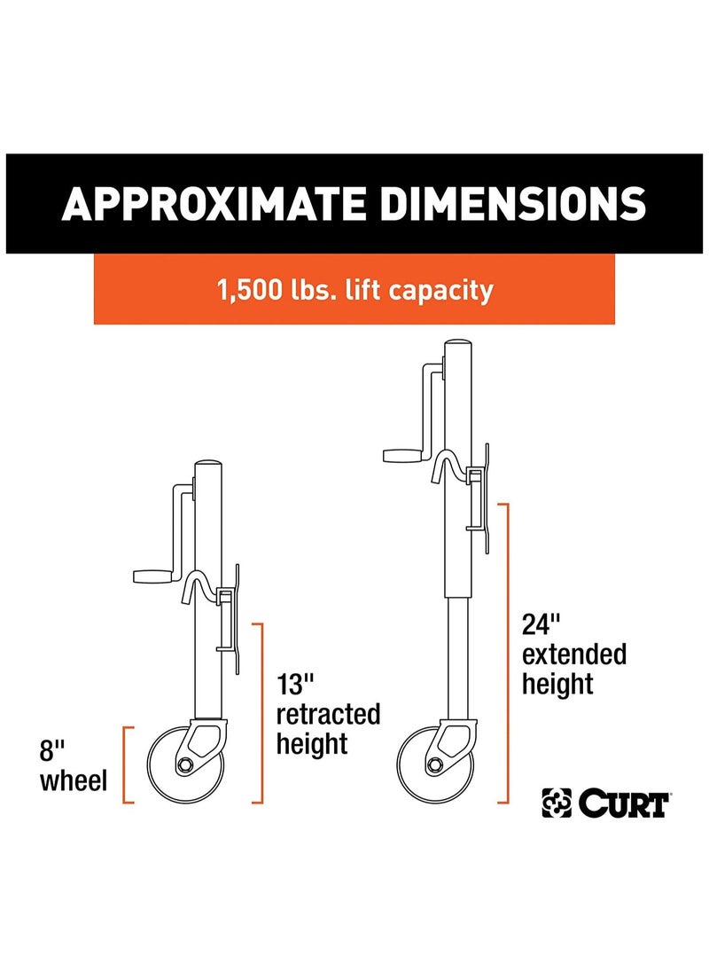 Curt - Marine Boat Trailer Jack with 8-Inch Wheel 1500 lbs 11 Inches Vertical Travel - Image 1
