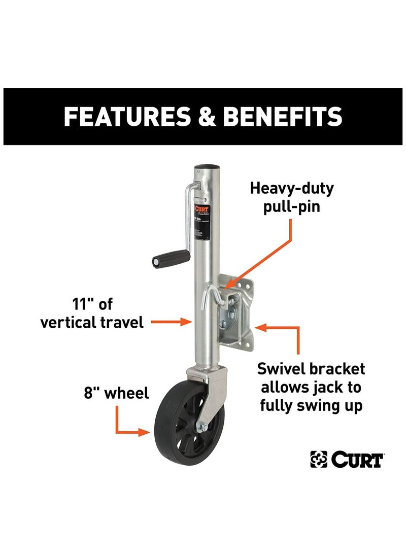 Curt - Marine Boat Trailer Jack with 8-Inch Wheel 1500 lbs 11 Inches Vertical Travel - Image 1