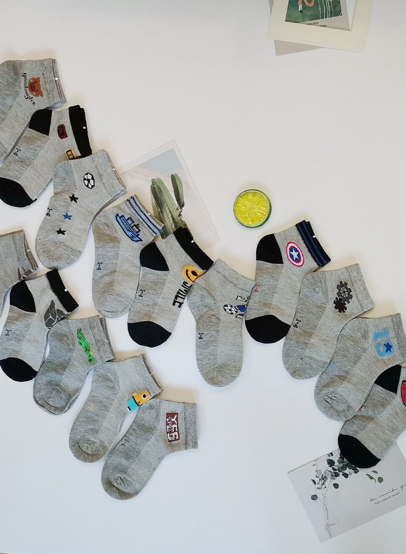 WiNi BEE 3Pairs/Set 1- 4Y Toddler Boys Cotton Socks for Children Summer Thin Mesh Breathable Baby socks Only Grey With Random Pattern  - Image 1