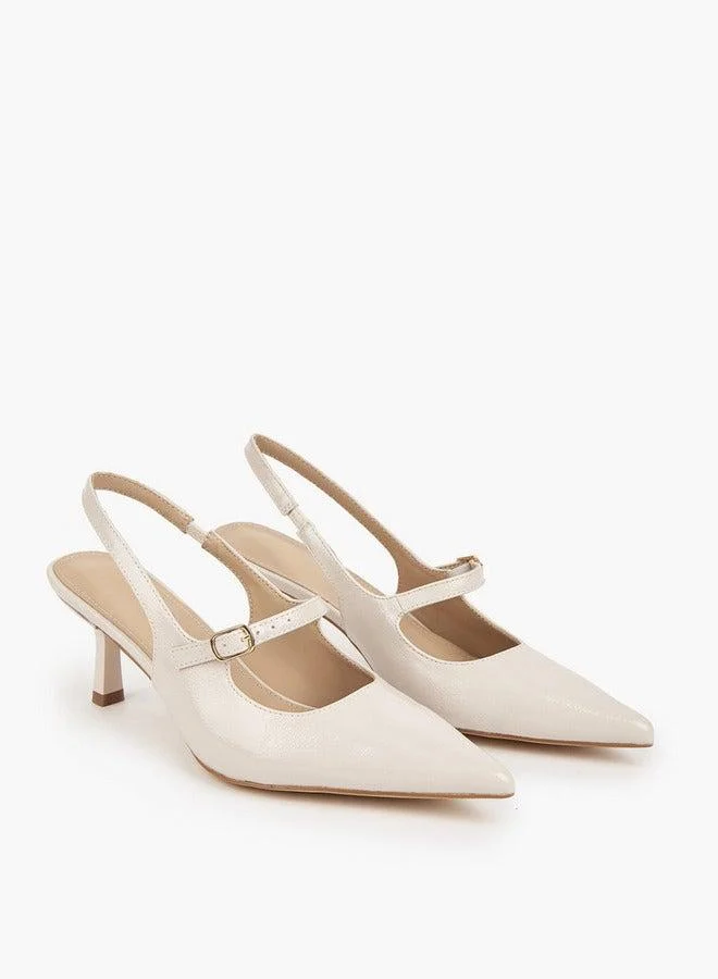 Flora Bella By Shoexpress Buckle Accent Slingback Shoes with Flared Heels