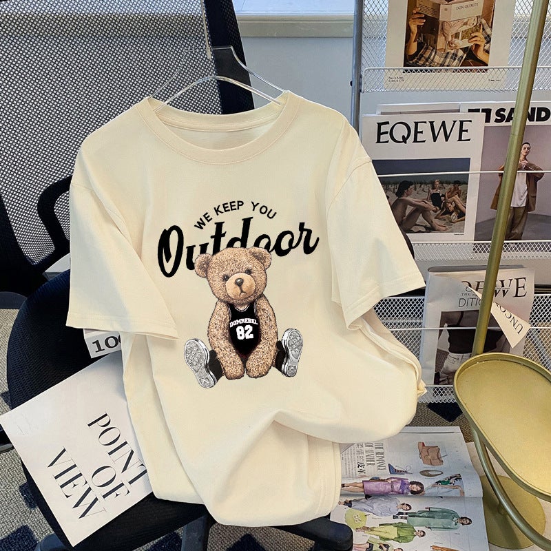 American-Style White Cartoon Printed Short-Sleeved T-Shirt Women'S Korean-Style All-Match Loose Half-Sleeved Popular Brand Ins Top - Image 1