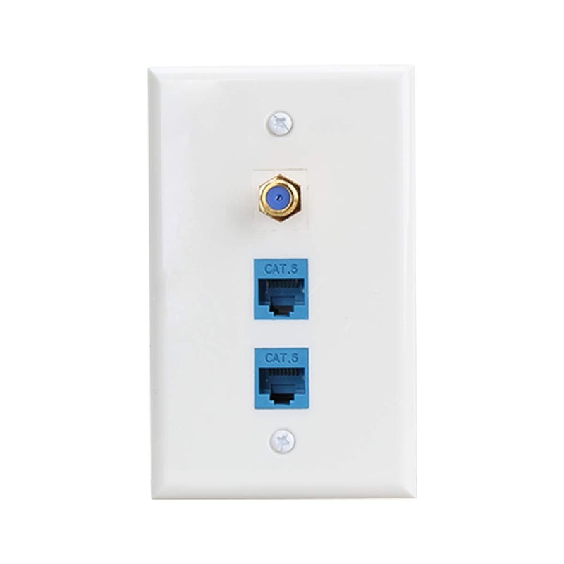Cat6 Keystone Female to Female 2 Port and F Type Coax 1 Port Connector Wall Plate