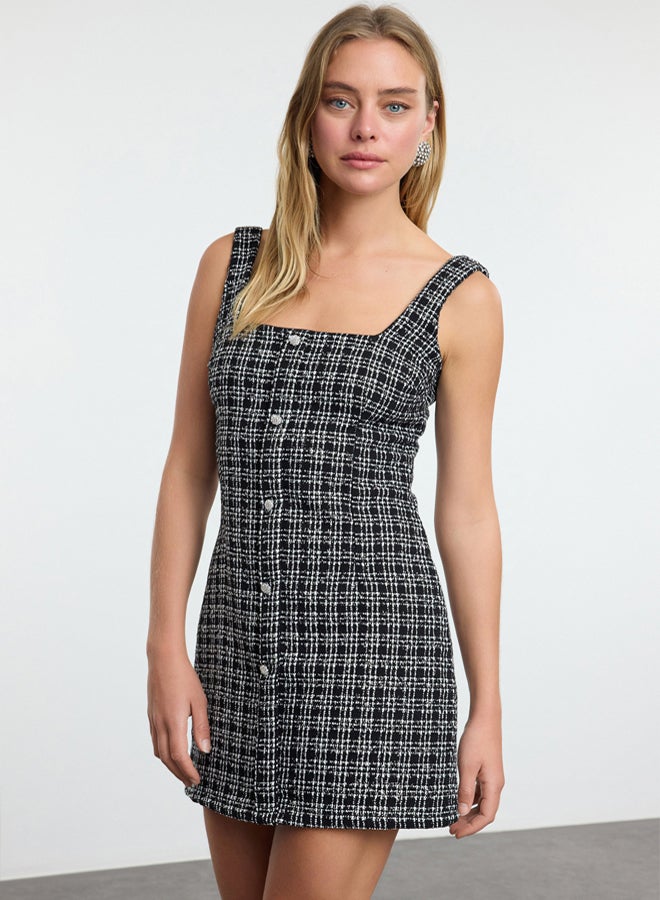 trendyol Black Tweed Woven Short Evening Prom Dress - Image 2