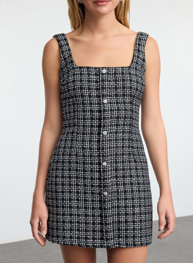 trendyol Black Tweed Woven Short Evening Prom Dress - Image 3