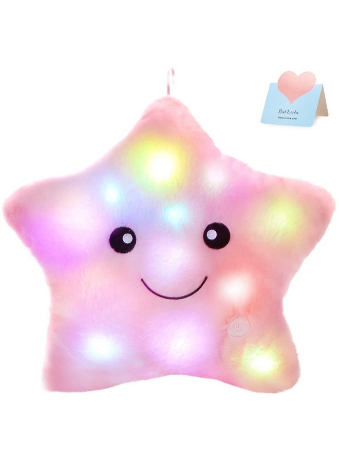 WEWILL 13'' Creative Twinkle Star Glowing Led Night Light Plush Pillows Stuffed Animals Toys Birthday Christmas Holiday Valentines Gifts For Toddlers Girls(Pink)  - Image 1