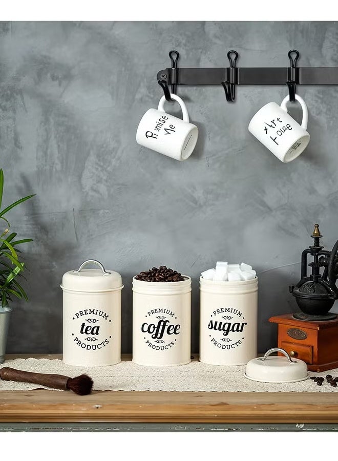 TaqwaMart 3-Piece Vintage Airtight Kitchen Containers Decorations with Lids Portable Coffee Tea Sugar Set Metal Canister Can Pot Decorative Kitchen Canister Jars Food Storage (white) - Image 5