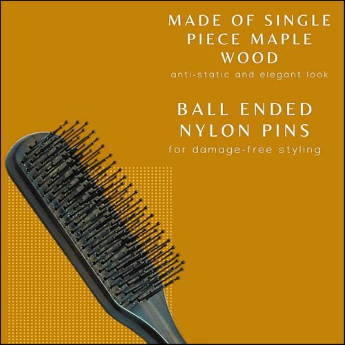Scarlet Line Professional Sanyo Flat Maple Wood Anti Static Hair Brush with Pointed Wooden Handle for Hair Sectioning for Men and Women, Brown - Image 2
