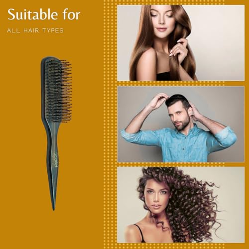 Scarlet Line Professional Sanyo Flat Maple Wood Anti Static Hair Brush with Pointed Wooden Handle for Hair Sectioning for Men and Women, Brown - Image 5