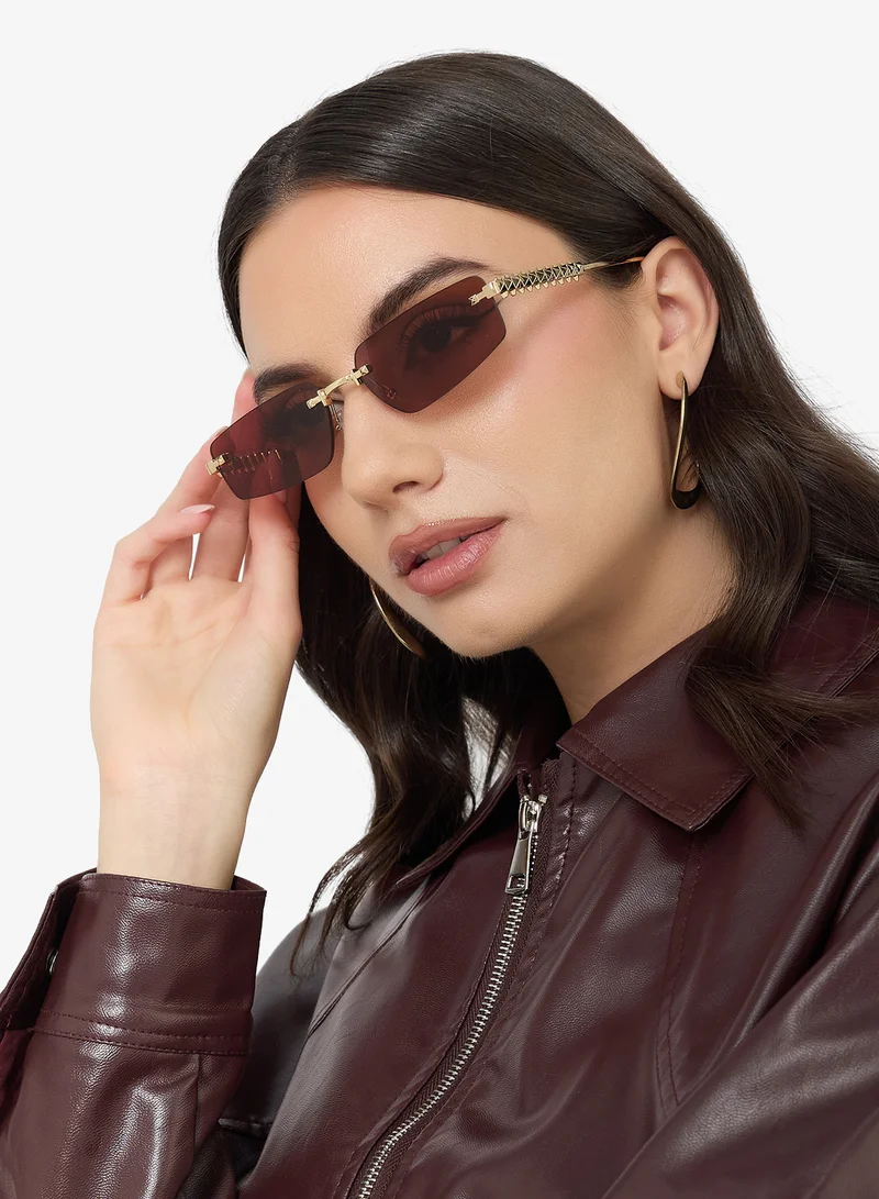 ELLA Red Rectangle Polarized Sunglasses With Gold Accent for Women | Best Price UAE