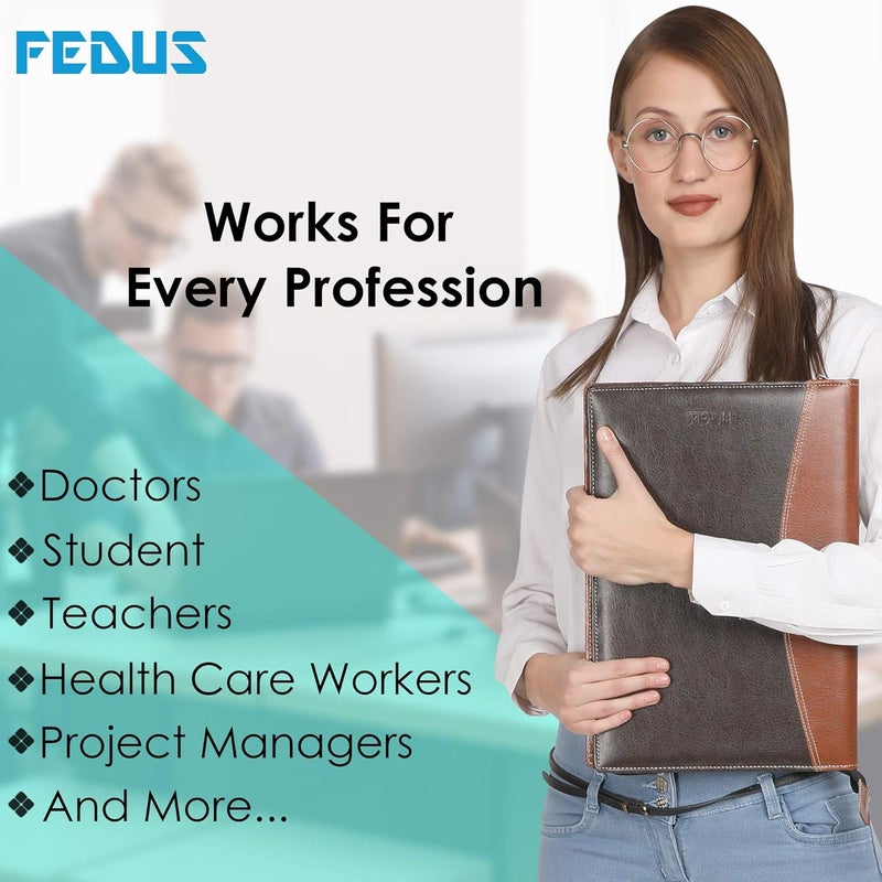 FEDUS حافظة ملفات جلدية متعددة الاستخدامات للمحترفين للشهادات وحامل الوثائق وحقيبة المستندات ومحفظة، حافظة ملفات قانونية بحجم المستندات مع 20 ورقة للرجال والنساء، عبوة من 1 - Image 5