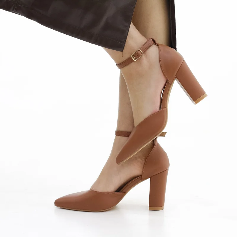 LAMARAPARIS MISSY OPEN WAIST POINTY ON BLOCK 8.5CM HEEL PU TAN