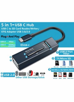 Excefore SD Card Reader 5 IN 1 USB 3.0, Multi-Port Adapter Hub of 3 USB, Type C to SD Card Reader OTG Adapter  - Image 2
