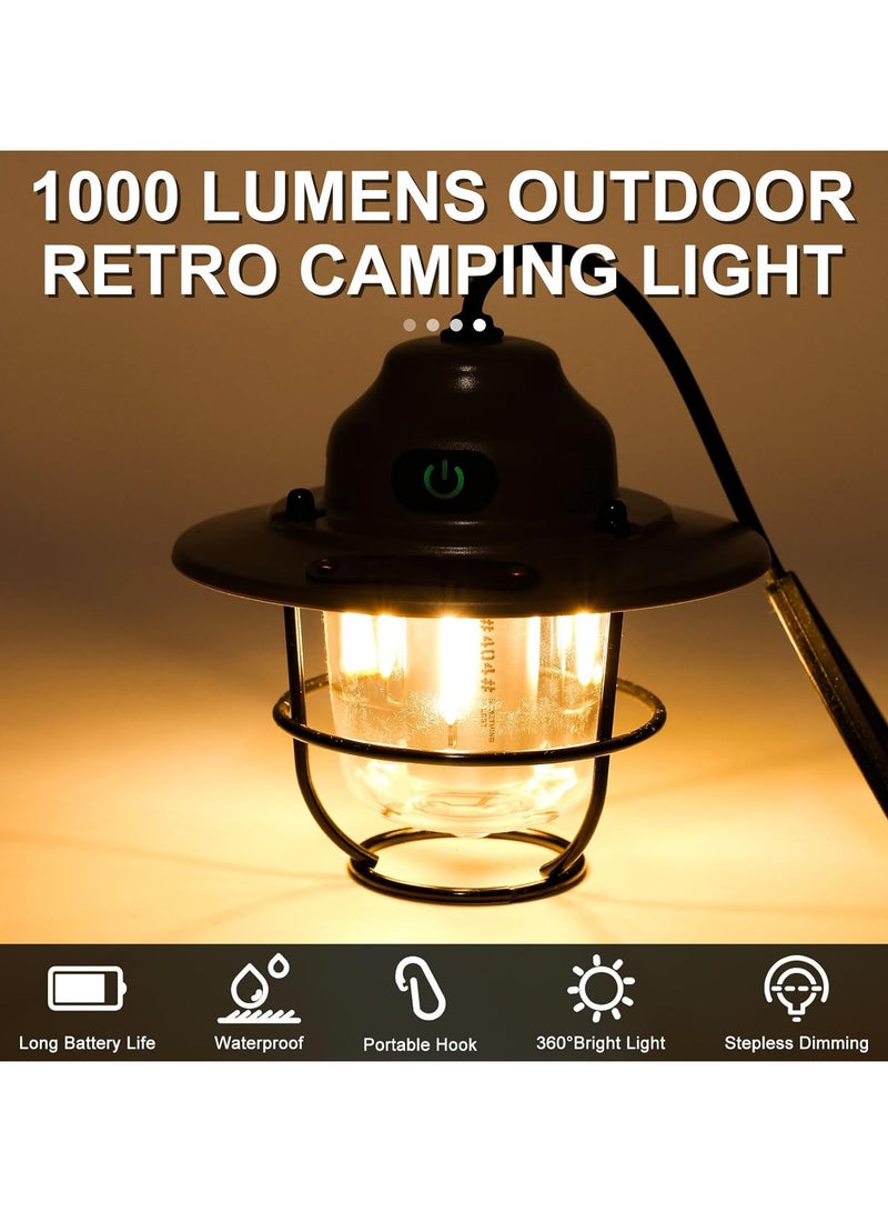 CMGTYYD Camping Lantern, 1000 Lumens Rechargeable Retro Camping Lights for Tents, 4 Light Modes Stepless Dimming Brightness Hanging Waterproof Camping Lamp for Camping, Hiking, Fishing, Emergency - Image 3