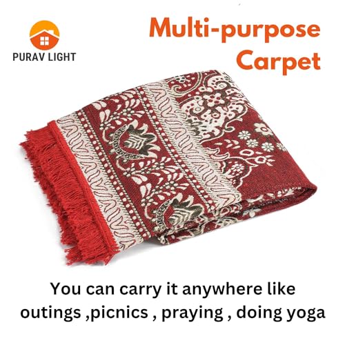 Purav Light Home Decor Cotton Carpets for Living Room 5x7 feet Multi-Use Flower Design Carpet Mats (Red Colour) - Image 3