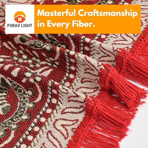 Purav Light Home Decor Cotton Carpets for Living Room 5x7 feet Multi-Use Flower Design Carpet Mats (Red Colour) - Image 2