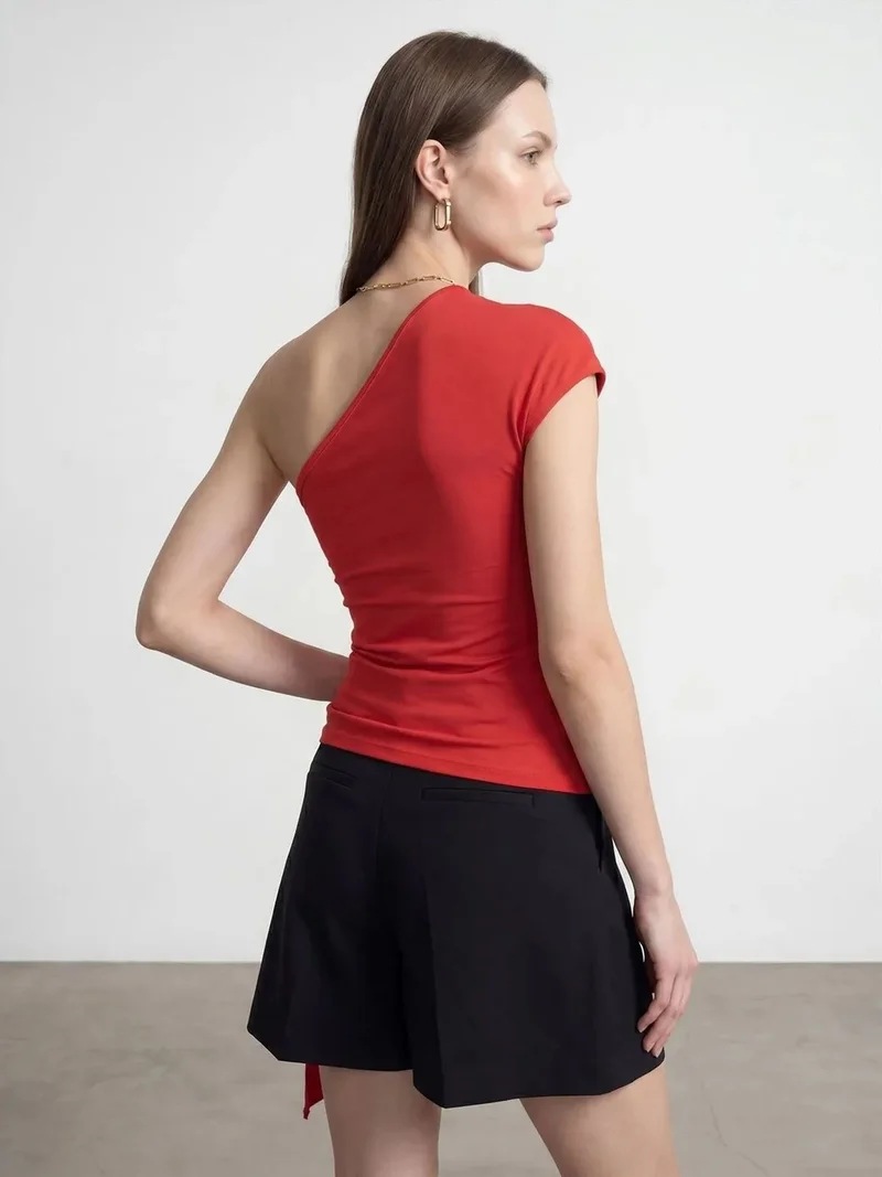 ديلفين Dilvin Slim Fit Off-Shoulder Jersey Blouse With Tie Detail