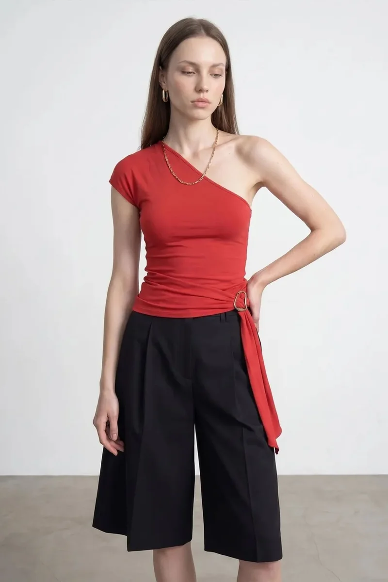 DILVIN Asymmetrical Tie Detail Blouse