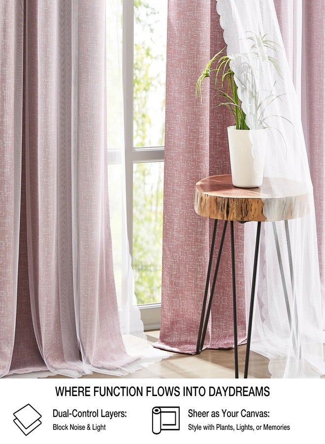 Amzdecor Pink White Ombre Full Blackout Curtains with Sheer Overlay Mix and Match Double Layer Thermal Insulated Drapes,Grommet Window Treatment for Living Room Boys Bedroom Nursery, 2 Panels, 52"x90" - Image 2
