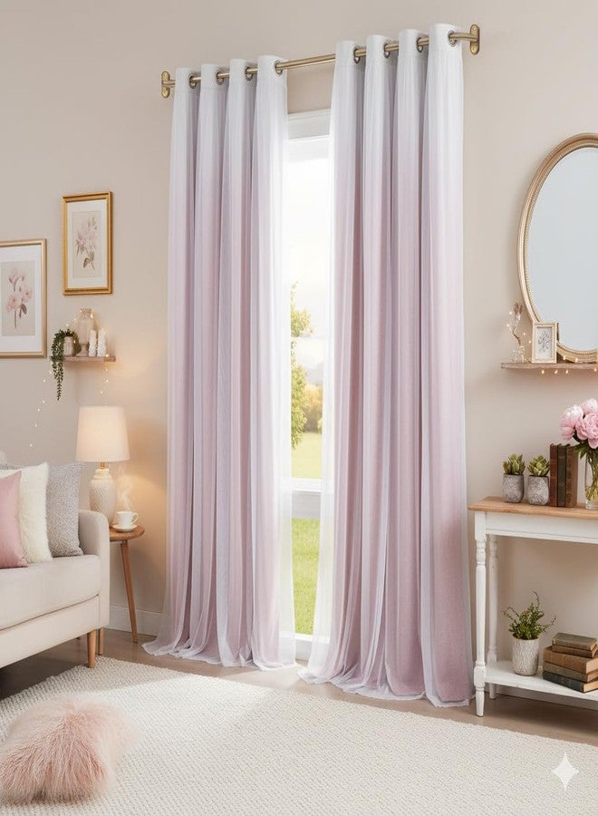 Amzdecor Pink White Ombre Full Blackout Curtains with Sheer Overlay Mix and Match Double Layer Thermal Insulated Drapes,Grommet Window Treatment for Living Room Boys Bedroom Nursery, 2 Panels, 52"x90" - Image 1