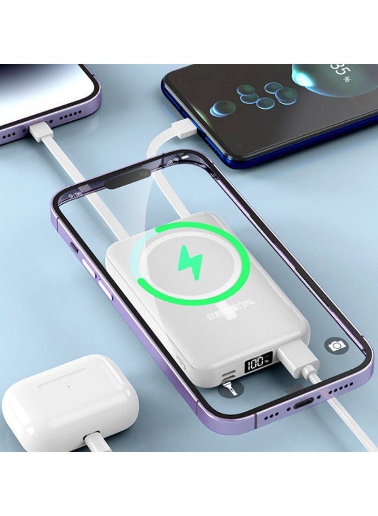 10000 mAh Power Bank, 3 built-in cables, White  - Image 2
