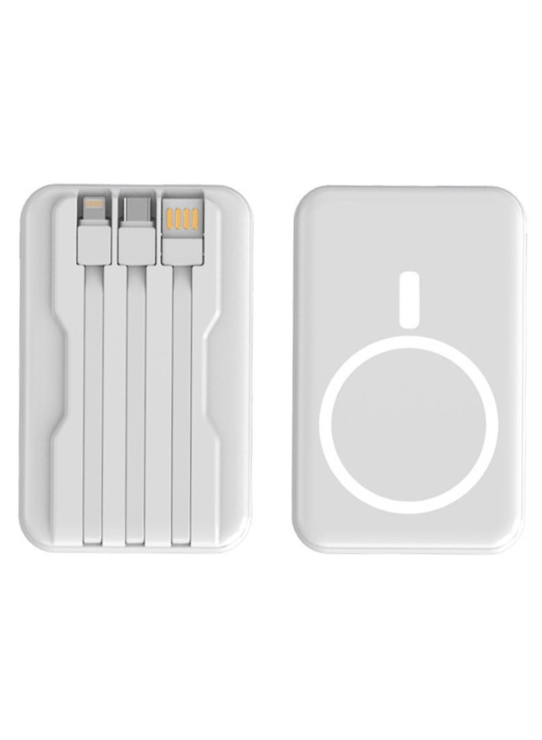 10000 mAh Power Bank, 3 built-in cables, White  - Image 1