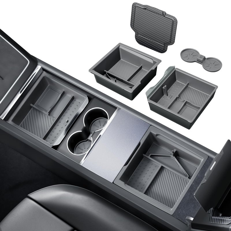 REEVAA Upgraded Tesla New Model Y Juniper 2026 2025 Center Console Organizer Tray Accessories Maximized Space OEM Fit NoiseFree 2Layer Material 4PCS Gray