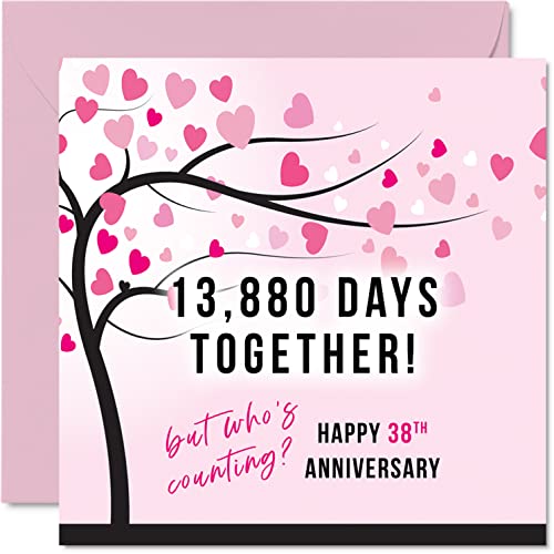 Stuff4 Funny 38th Anniversary Card for Wife or Husband - 13880 Days Together - I Love You Gifts, Happy 38th Wedding Anniversary Cards for Partner, 145mm x 145mm Greeting Cards for Thirty-Eighth Anniversaries - Image 1